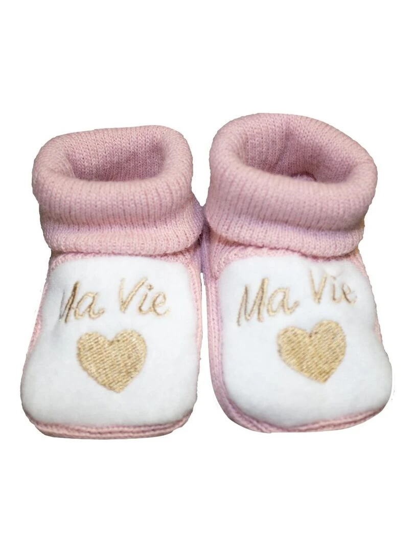 Chaussons "Ma Vie" LES CHATOUNETS Vieux rose