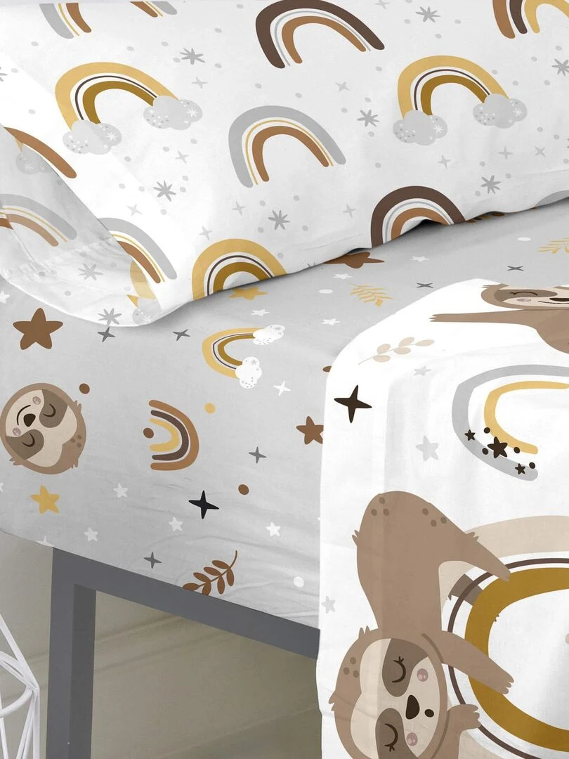 Drap housse Sleepy sloth "Happyfriday" Blanc