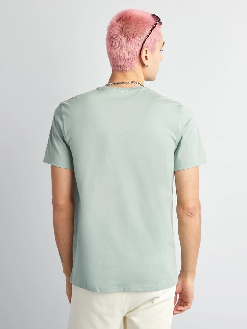 T shirt en coton imprimé à col rond   Vert