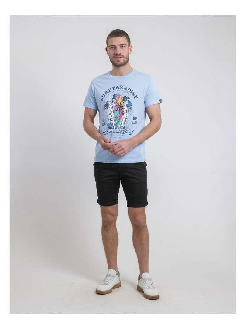 T shirt col rond pur coton NOUKIWI   Bleu ciel