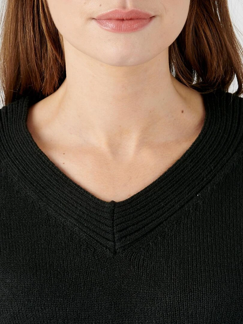 Pull col "V" maille jersey Damart Noir