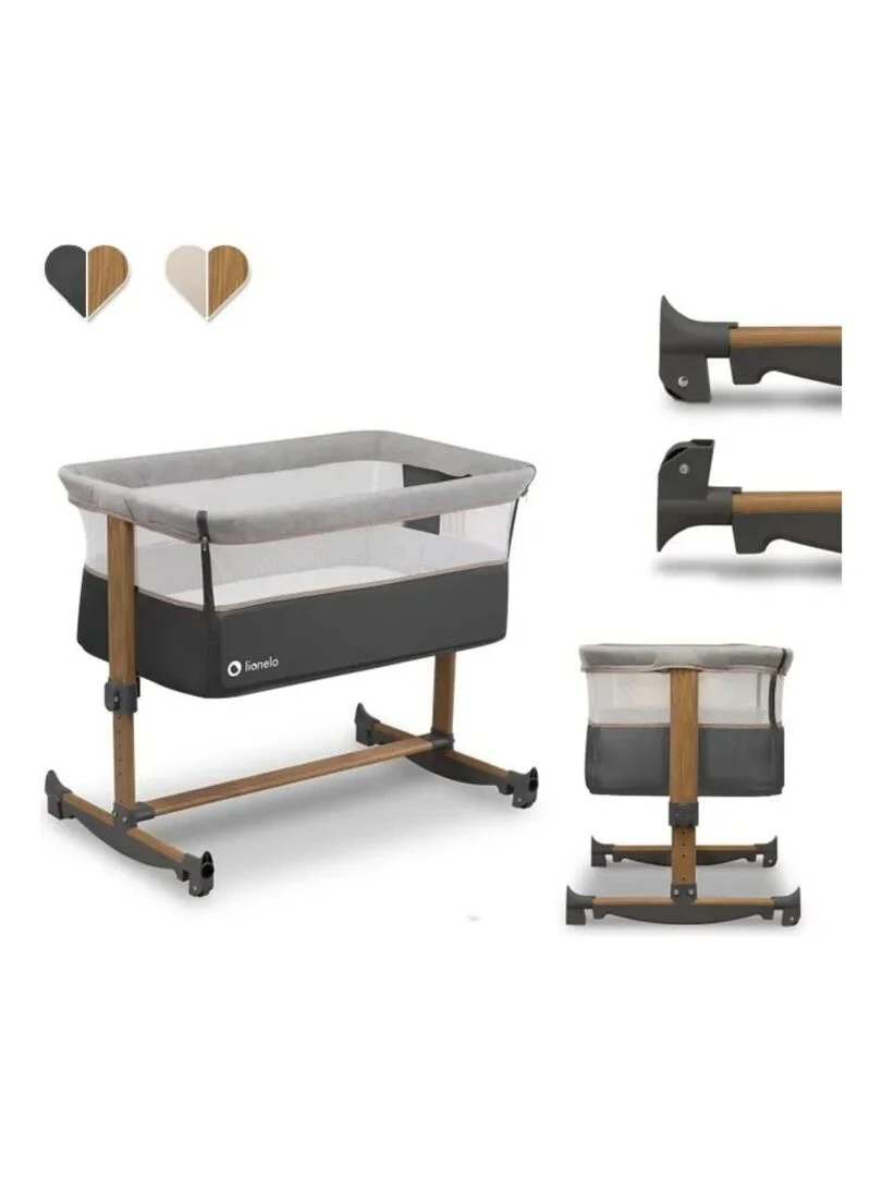 LIONELO Leonie Lit évolutif cododo avec matelas 0 9 kg Hauteur et inclinaison réglables Gris Marron Blanc