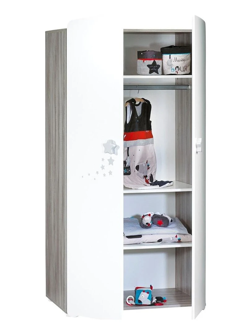 Armoire 2 portes bébé 175x85x56cm en bois blanc   BABYPRICE   Blanc