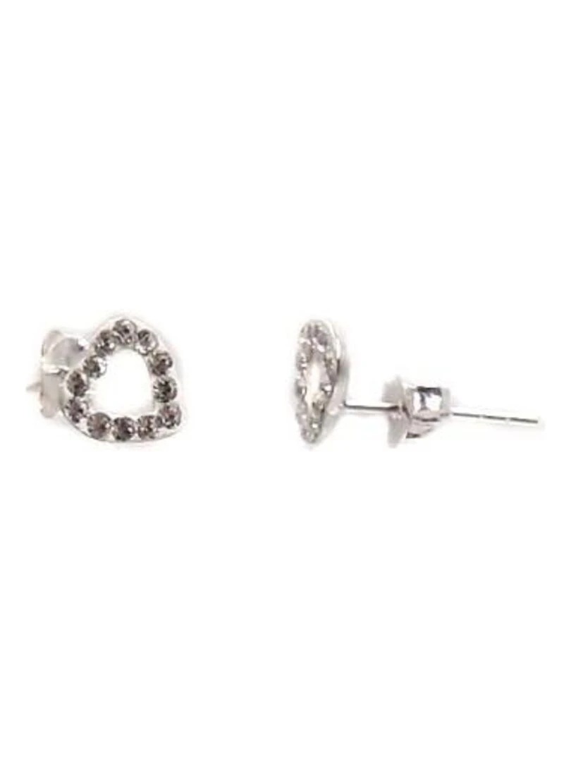 Boucles d'oreilles strass en argent forme coeur Bijoucolor Blanc