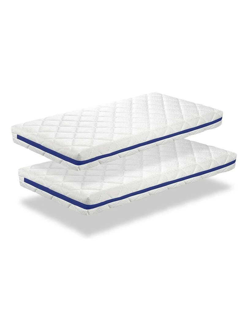 LOT X2 Matelas en mousse respirante HERMES Epaisseur 11 CM Dehoussable Ergonomique Blanc