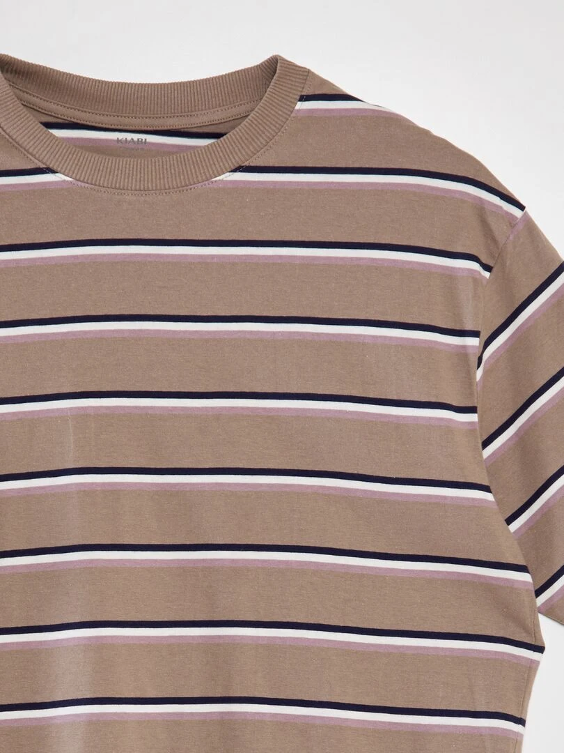 T shirt large à rayures   Beige