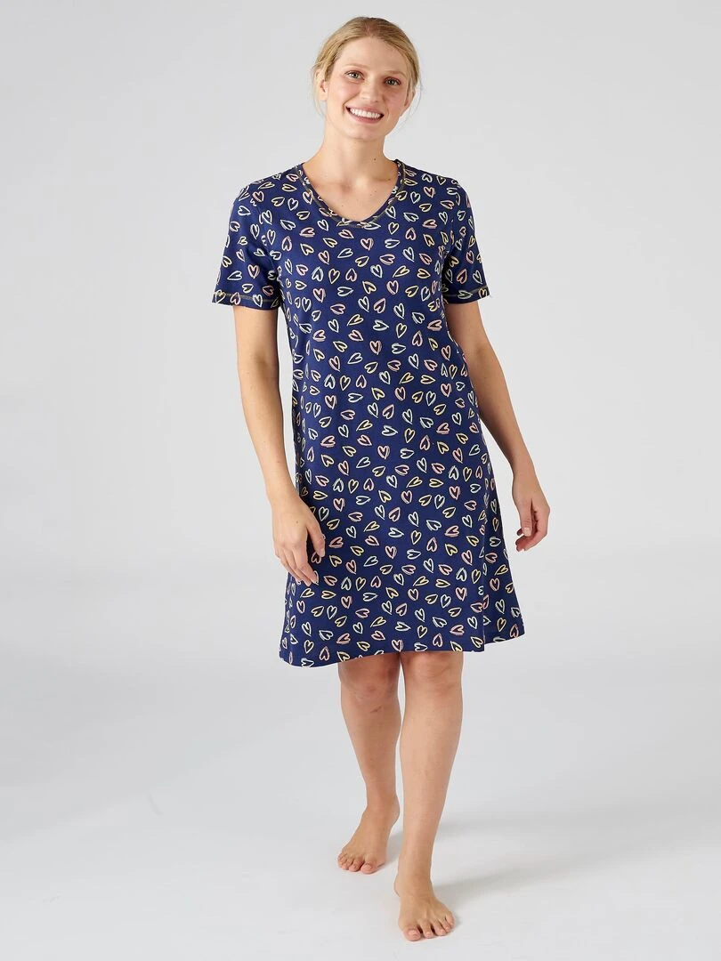 Chemise de nuit maille jersey coton peigné Damart Bleu