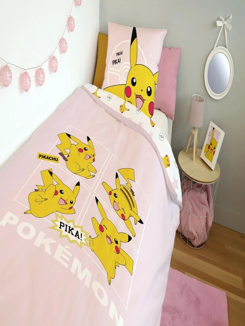 Housse de couette Pikachu Pokémon 140x200 cm 100% Coton Rose Pale Rose