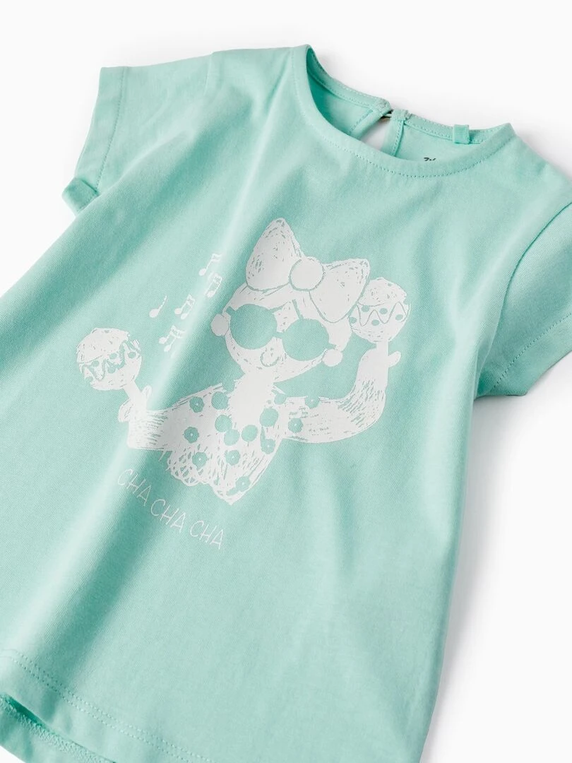 T Shirt De Coton Pour Bébé Fille 'Cha Cha Cha' manches courtes   Vert clair