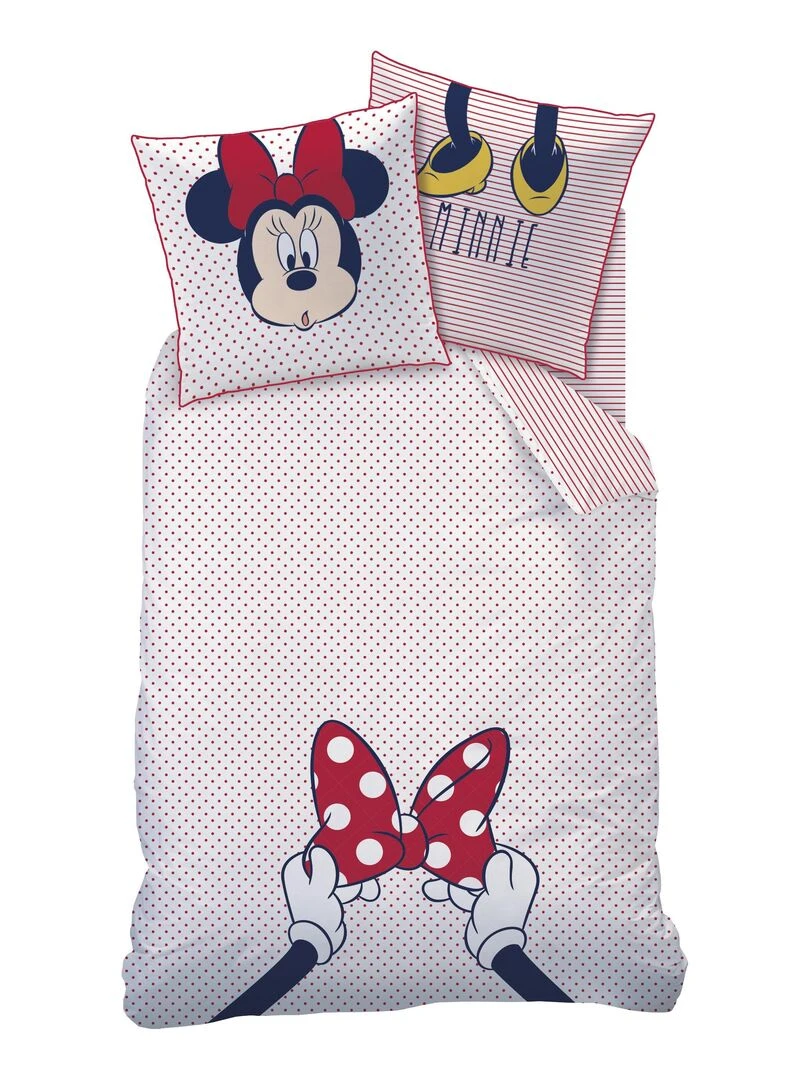 Parure de lit imprimée 100% coton  DISNEY MINNIE OUPS   Blanc Rouge