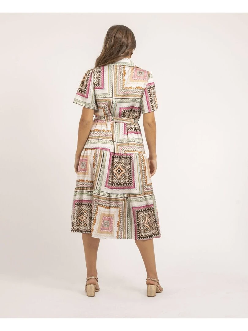 Robe longue motifs ILLUZI Ecru