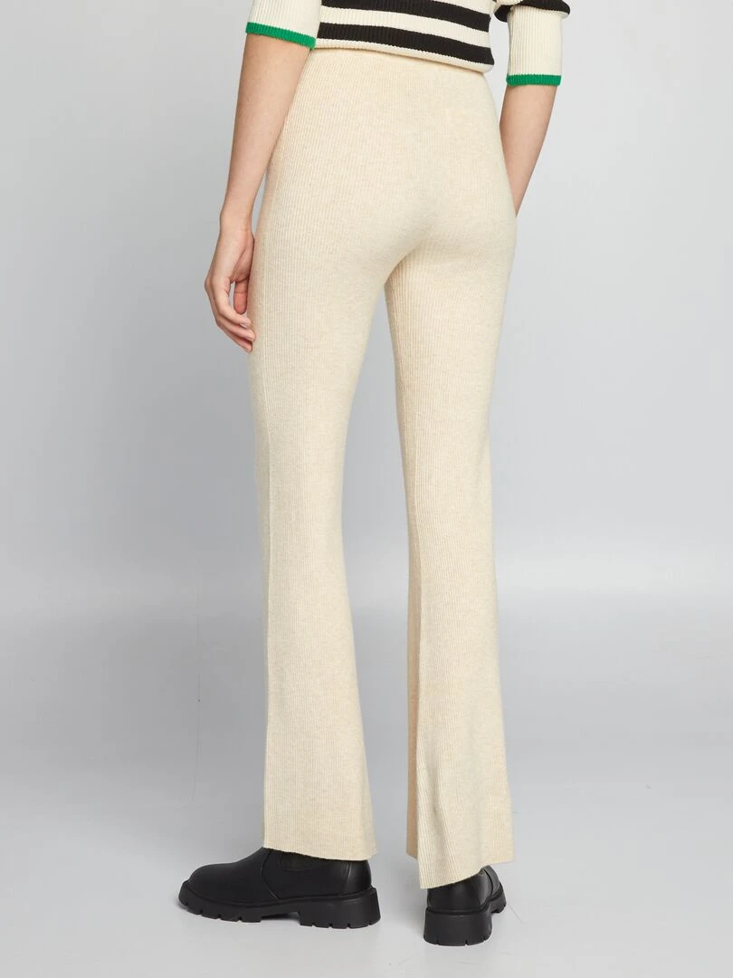 Pantalon large en maille côtelée   Beige