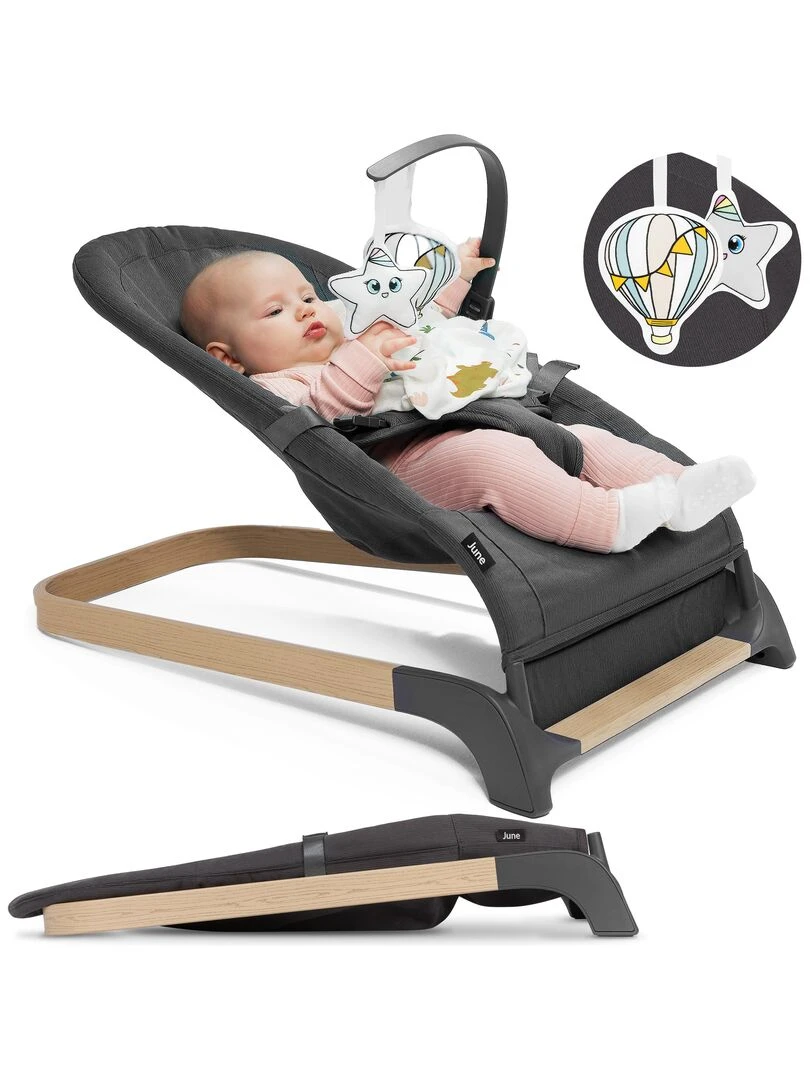 LIONELO June Transat bébé Mouvement de balancement naturel Léger et stable gris anthracite