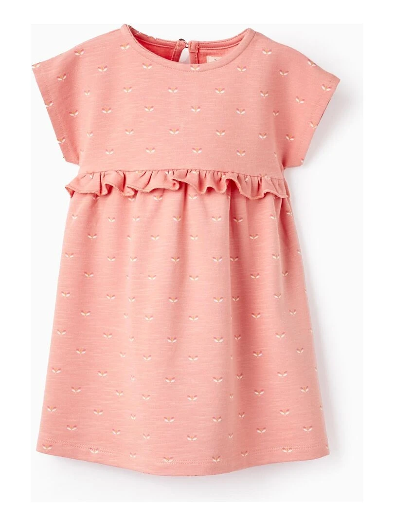 Robe Florale En Coton Pour Bébé Fille manches courtes Orange clair