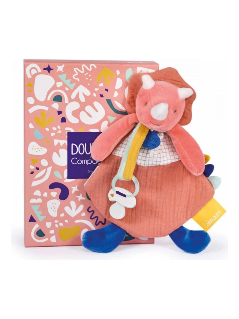 Coffret doudou attache sucette dinosaure Lou terracotta Calinosaures Orange corail