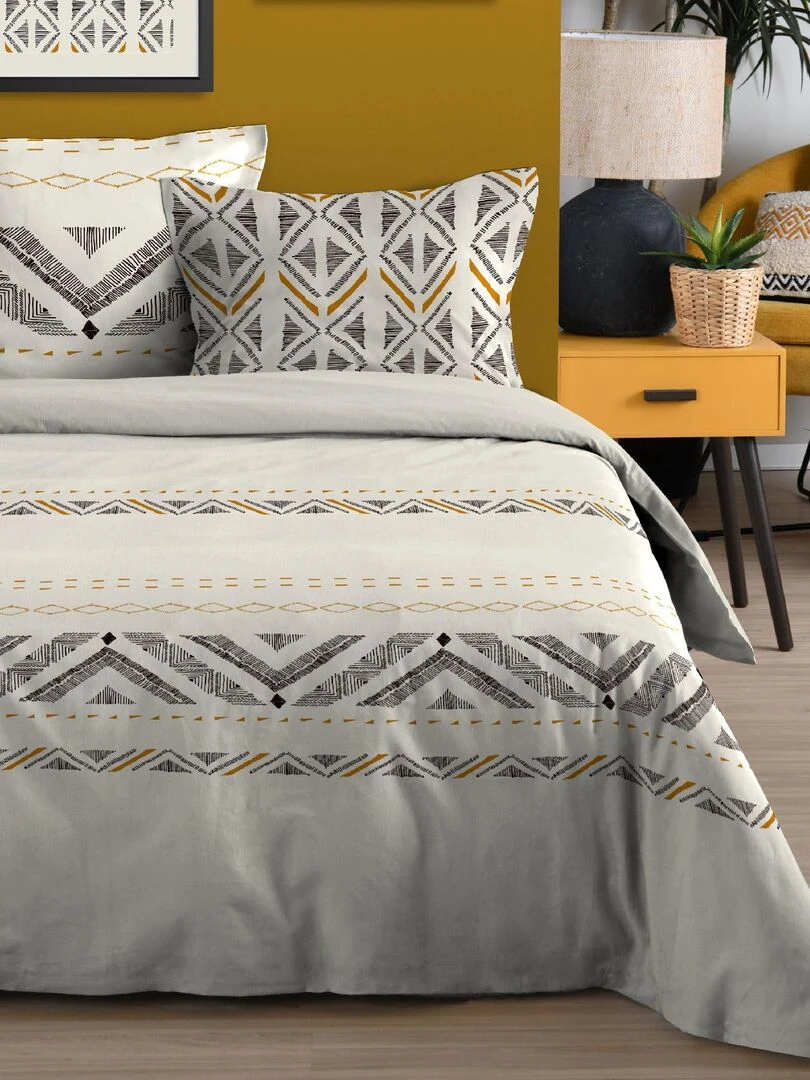 Parure de lit au style ethnique et graphique Beige clair