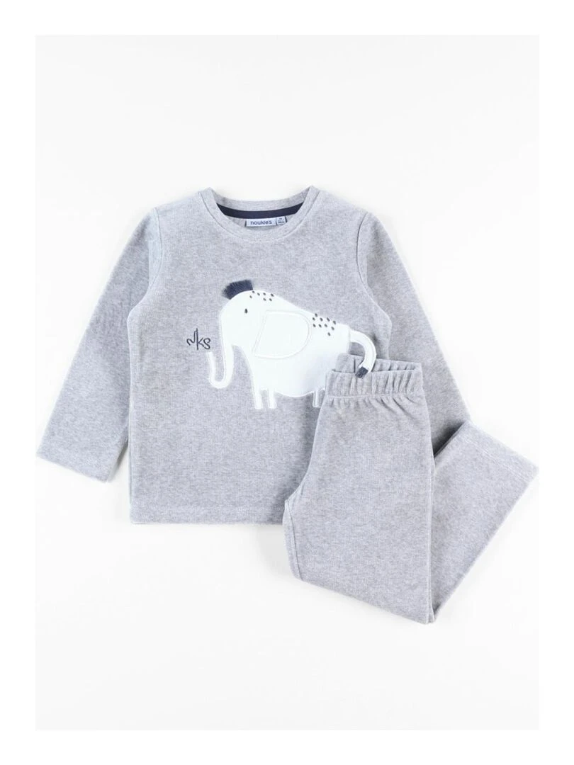 Pyjama 2 pièces éléphant en velours chiné Noukie's Gris
