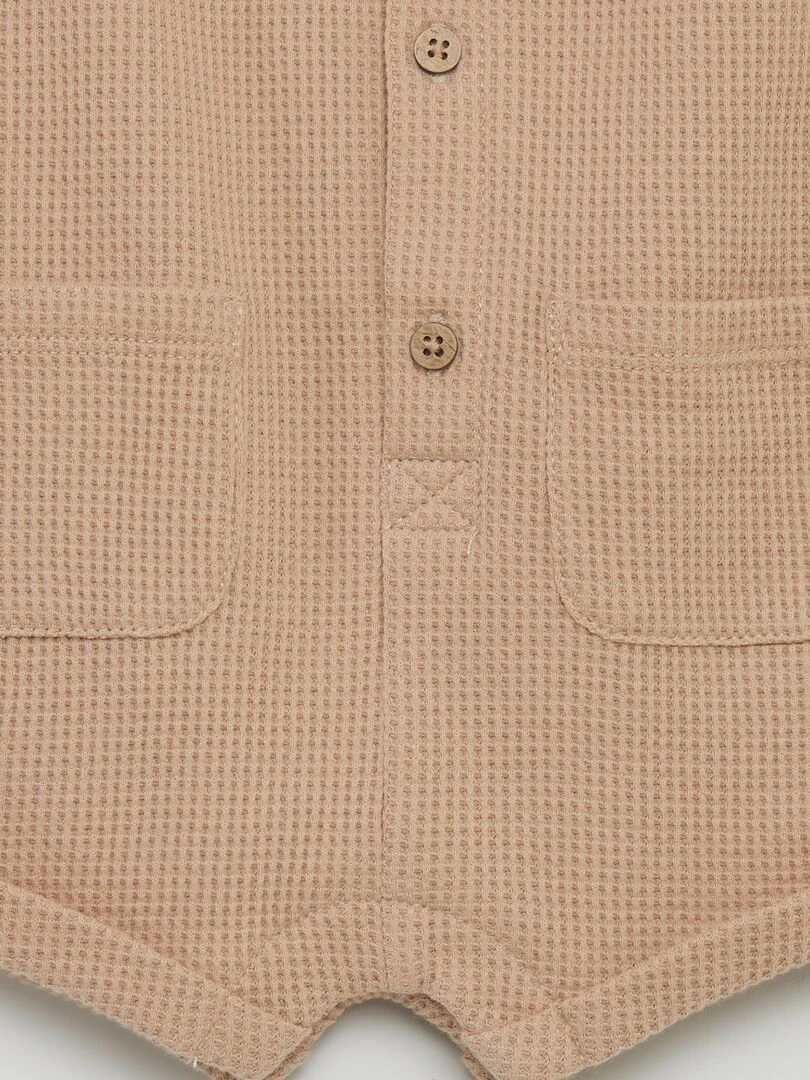 Barboteuse en nid d'abeilles + bob   2 pièces   Beige