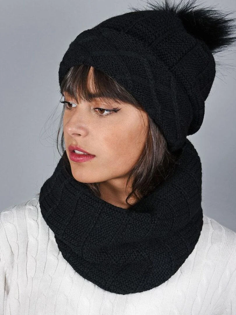 Ensemble Snood Bonnet Komin Made in UE Noir