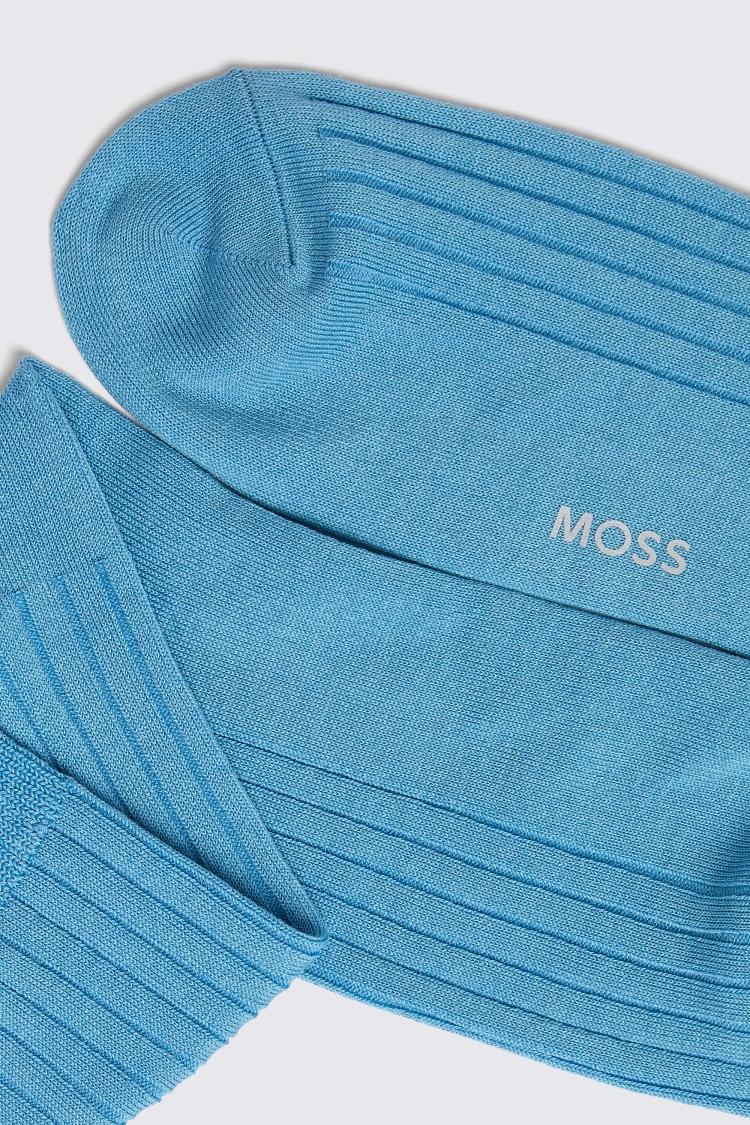 Sky Blue Fine Ribbed Socks Buy Online at Moss