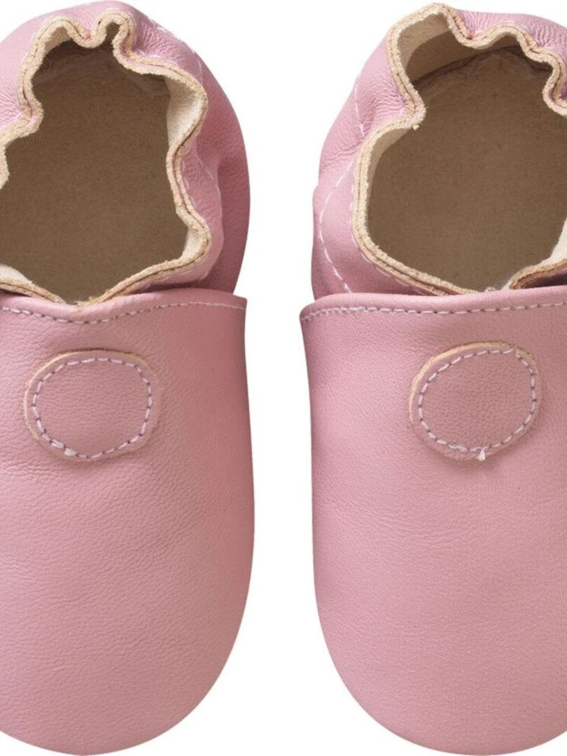Chaussons bébé cuir souple Uni Rose