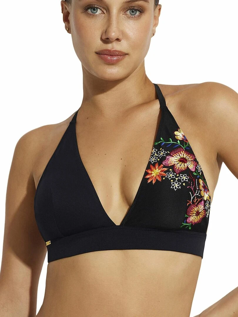 Haut maillot de bain triangle préformé dos nu Julieta Noir