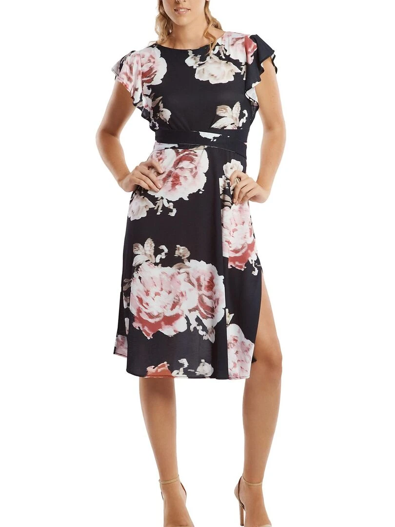 Robe estivale manches courtes Hawaii Noir
