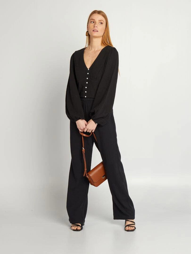 Blouse crop top en gaze de coton noir