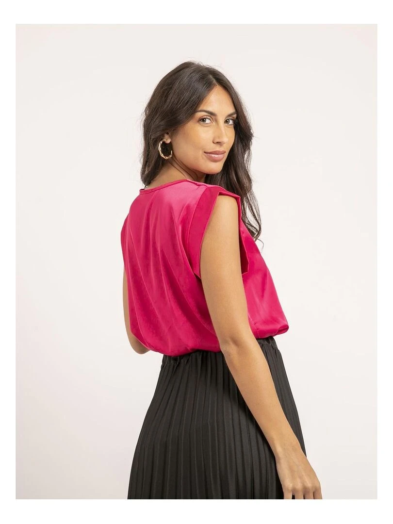 Top col V satin FIKA Rose