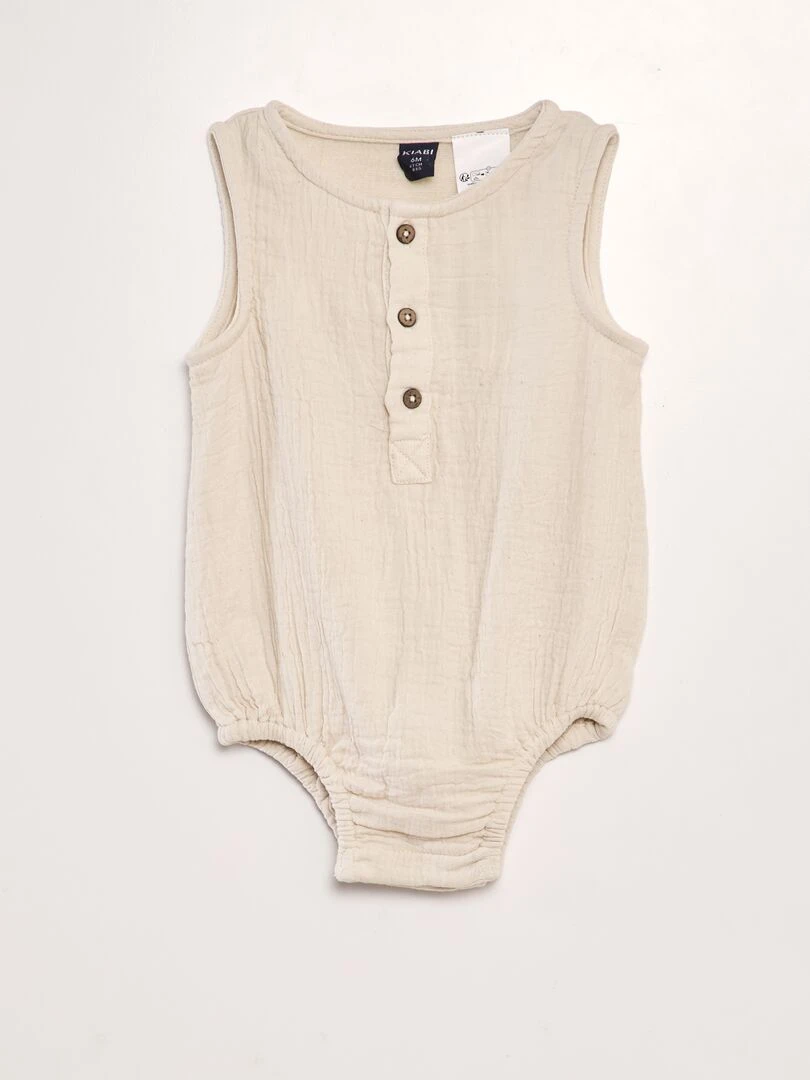 Barboteuse boutonnée en double gaze de coton Beige