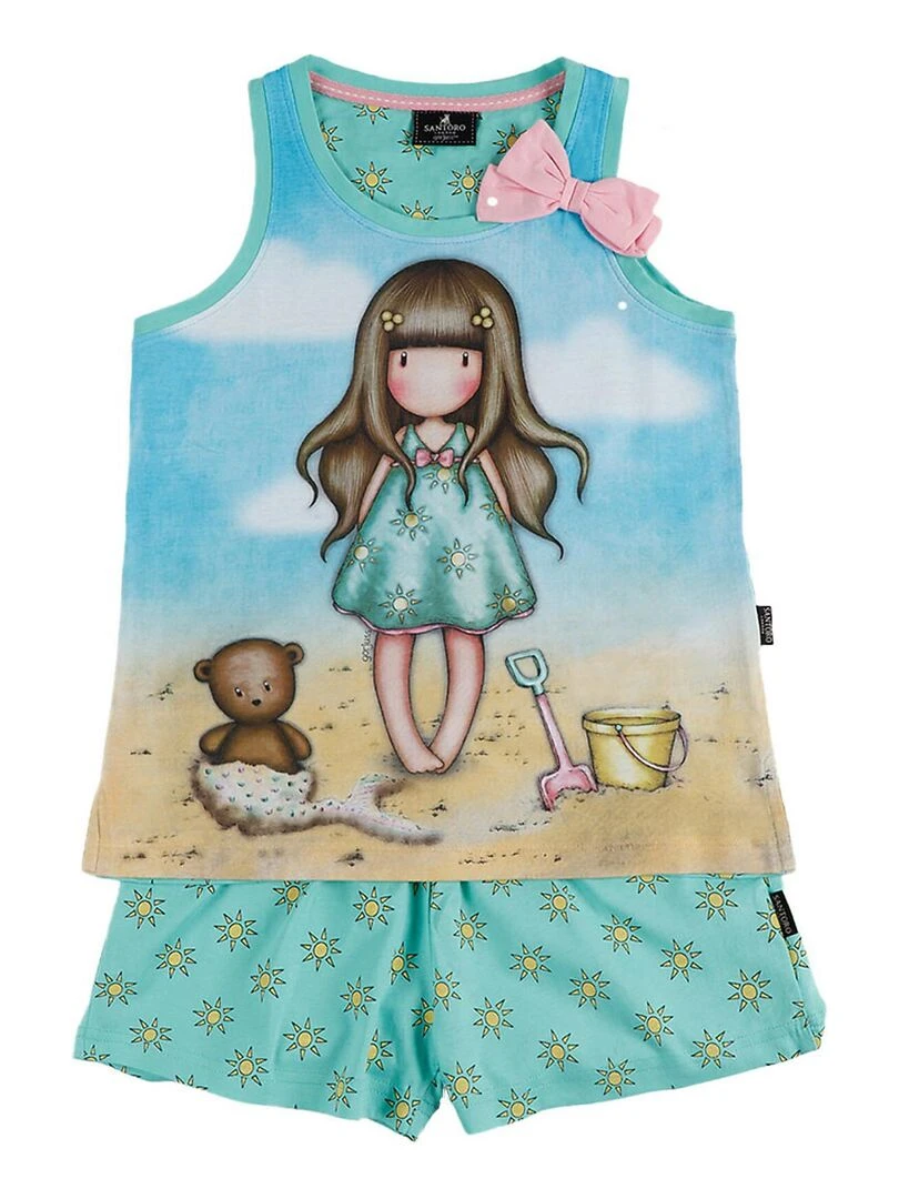 Pyjama fille short débardeur Hello Summer Santoro Bleu