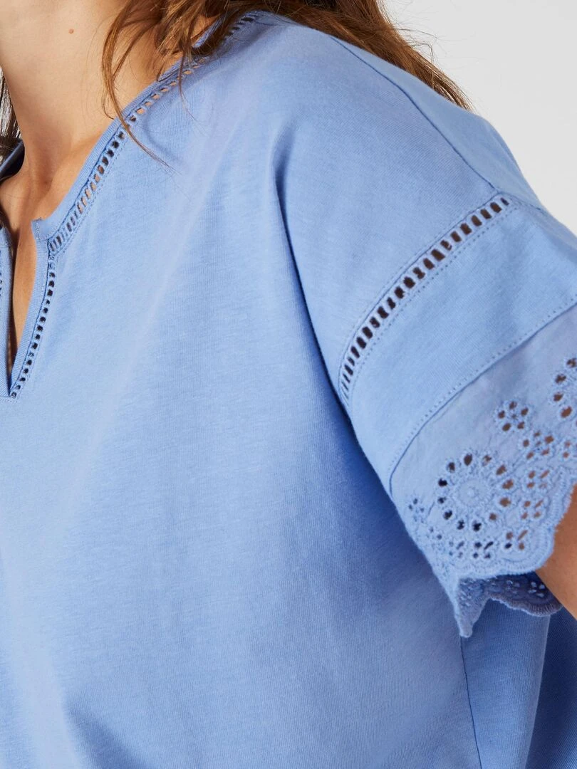 T shirt broderies anglaises pur coton Damart Bleu