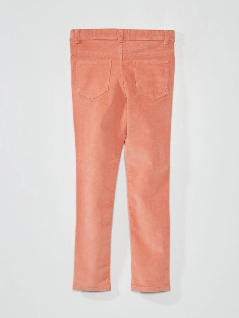 Pantalon skinny en velours uni rose