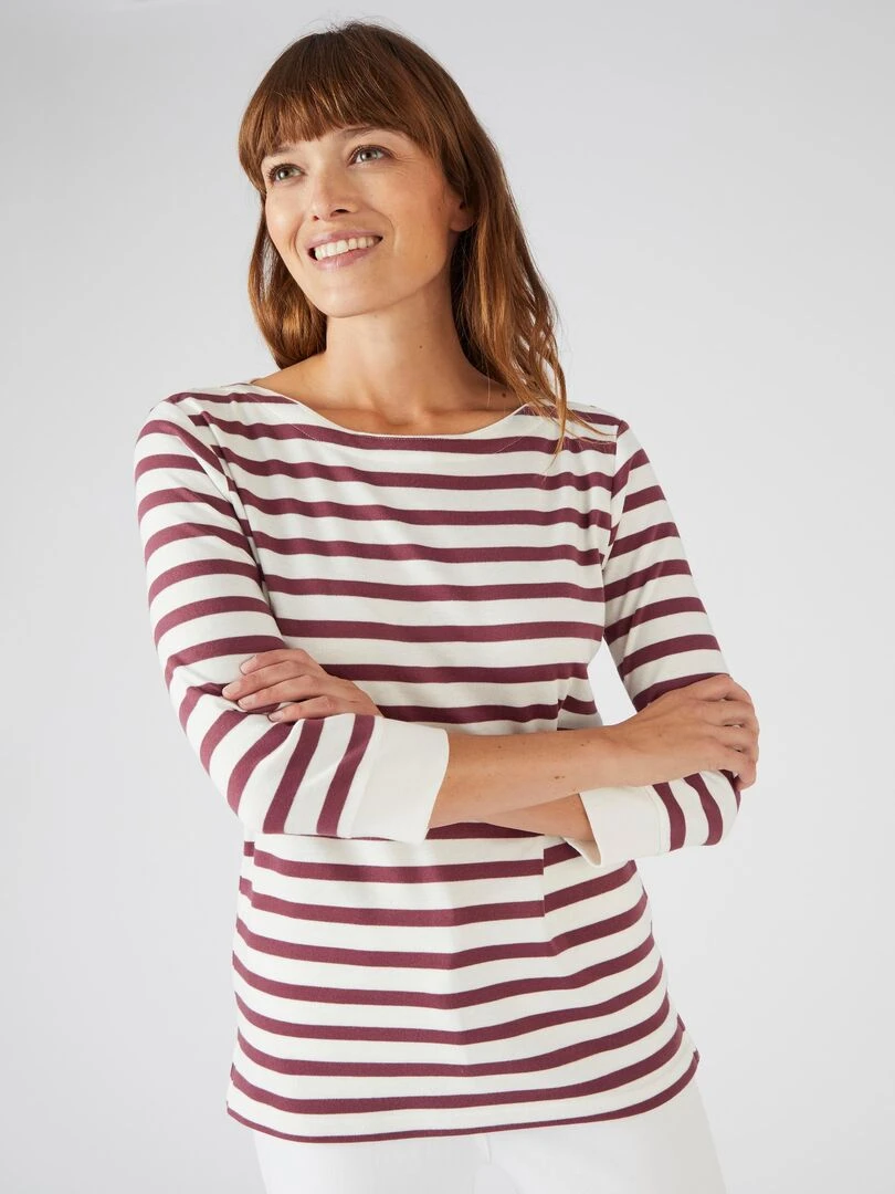 Tee shirt rayé coton modal  manches 3/4   Happy D. by Damart   Rose