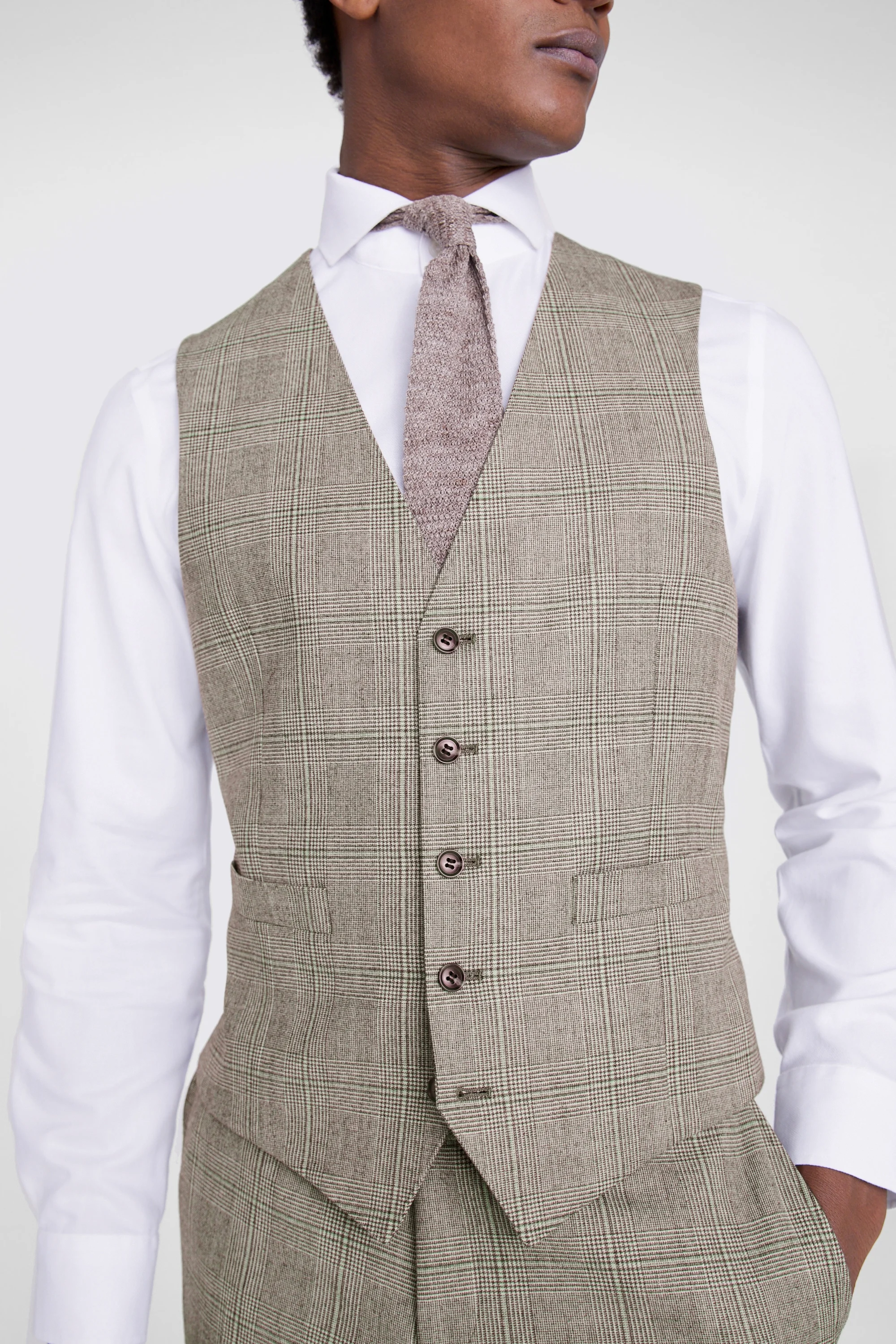 Tailored Fit Neutral Check Performance Waistcoat   Buy Online at Moss