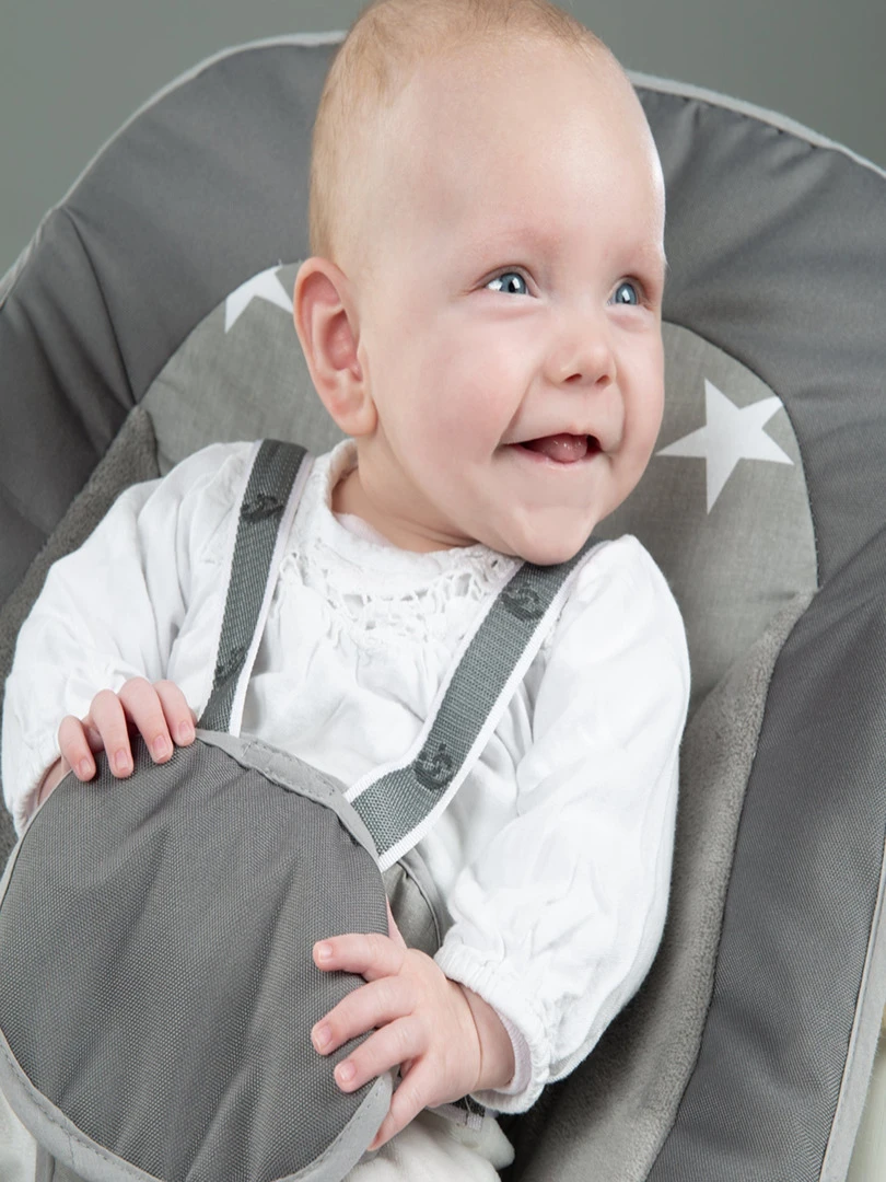 ROBA Chaise Haute Évolutive "Born Up" + Transat "Little Stars"   Blanc/Gris   Blanc