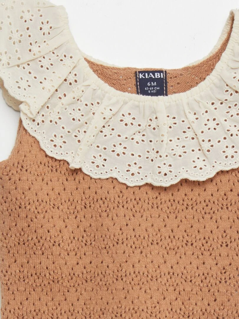 Pull sans manches en broderie anglaise   Marron