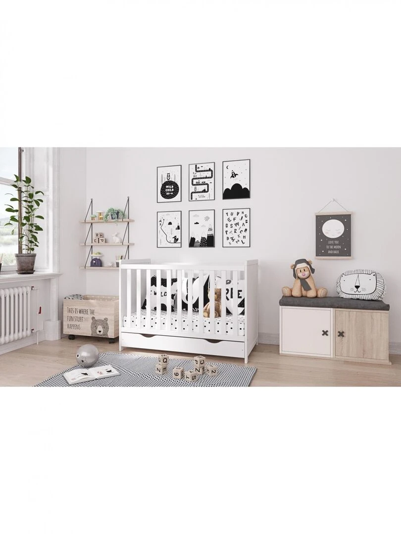 Lit bébé évolutif avec tiroir   OLIVIA   120x60 cm   Blanc