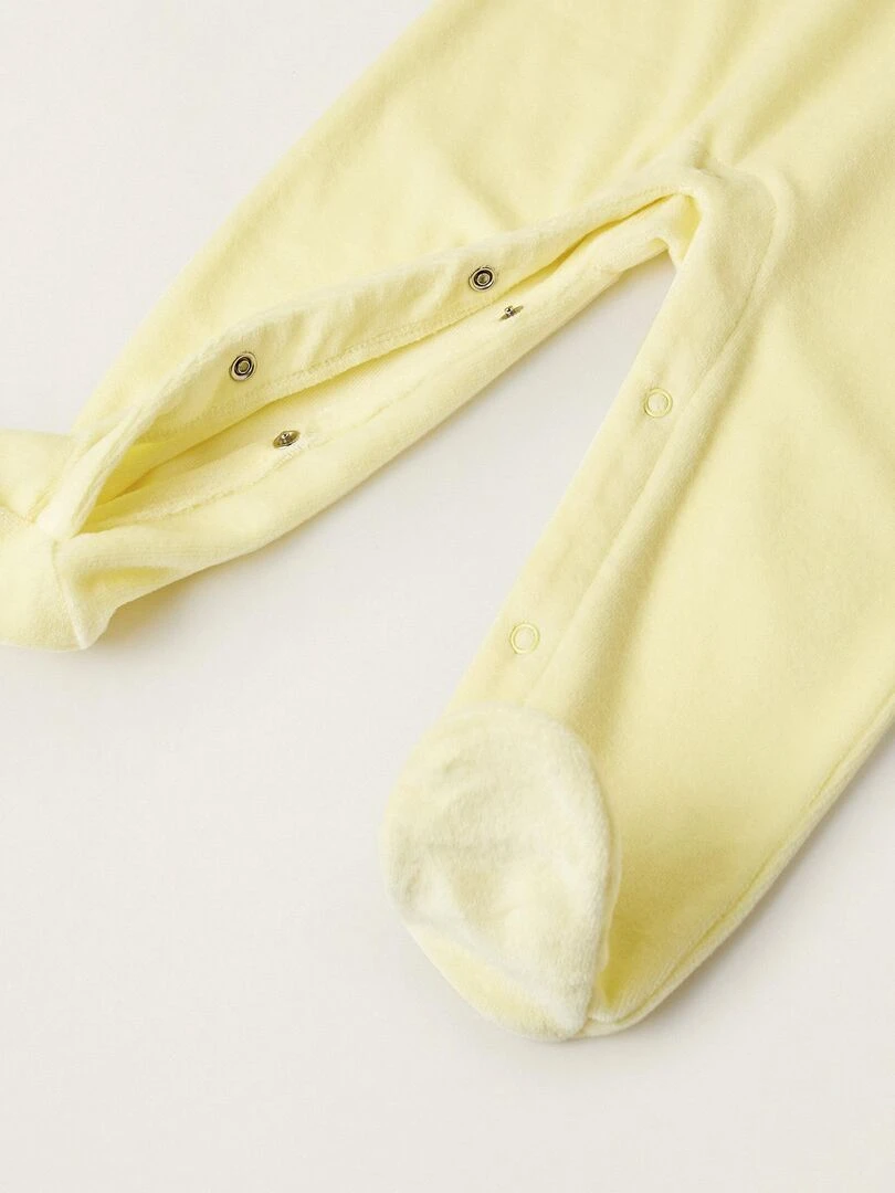 Grenouillère en velours pour bébé fille 'Little Lion' manches longues ESSENTIALS LINE   Jaune clair
