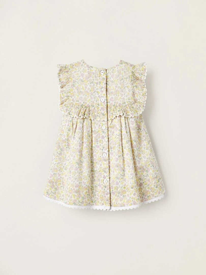 Robe avec Volants pour Bébé Fille 'Floral' manches courtes ATLANTIC COMPANY Blanc