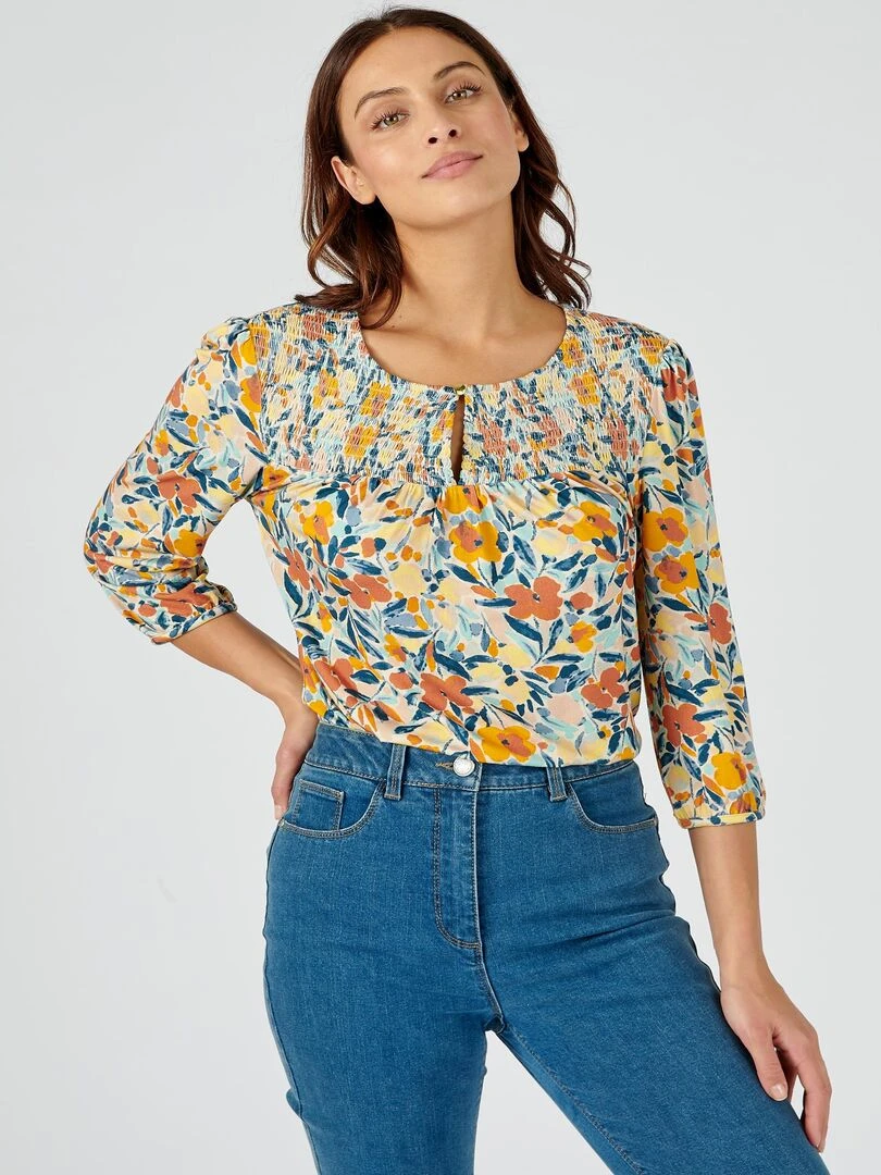 Blouse fluide imprimée manches 3/4 Lenzing(TM) EcoVero(TM) Damart Orange