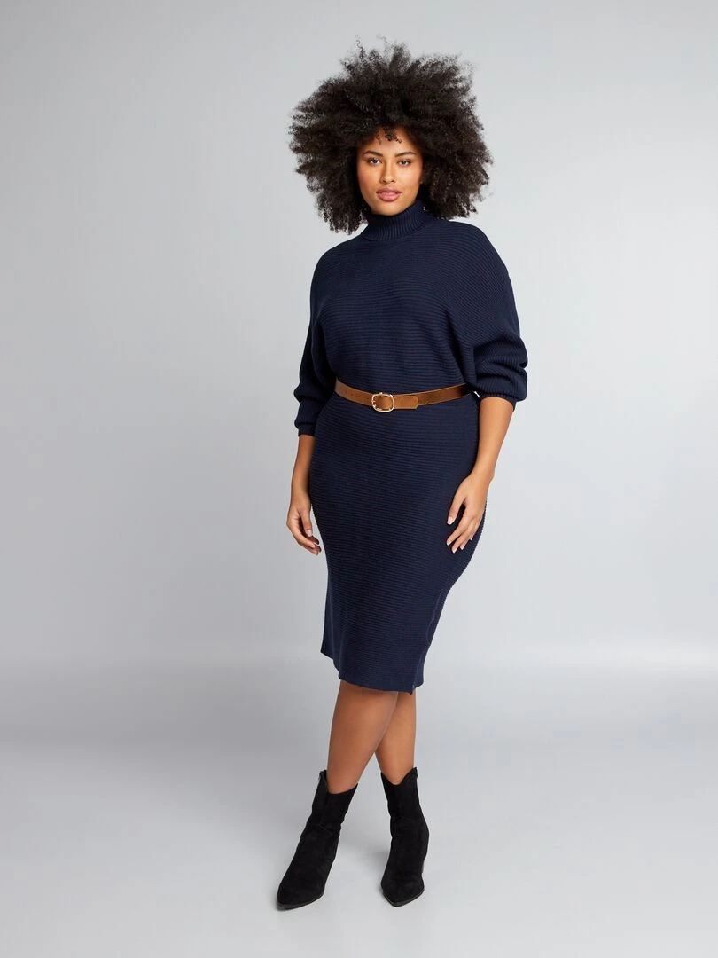 Robe longue à col roulé bleu marine