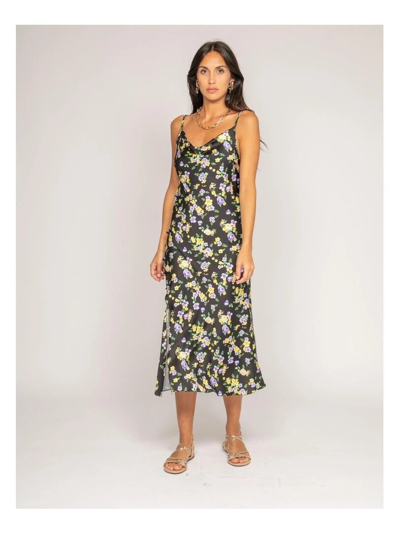 Robe midi motifs satin INZOU Noir
