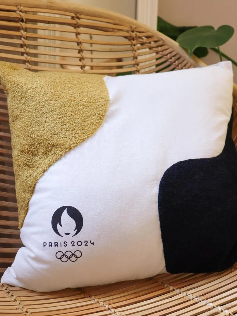 Coussin tufté 100% Coton PARIS 2024 JEUX OLYMPIQUES PREMIUM Blanc cassé