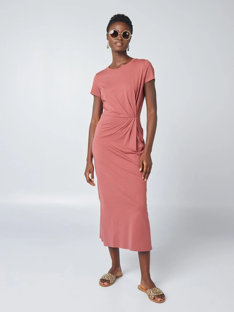 Robe midi à taille resserrée Brique