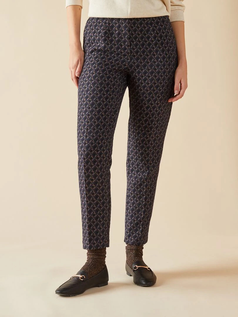 Pantalon cigarette matelassé à imprimés géométriques x Jacquard Bleu