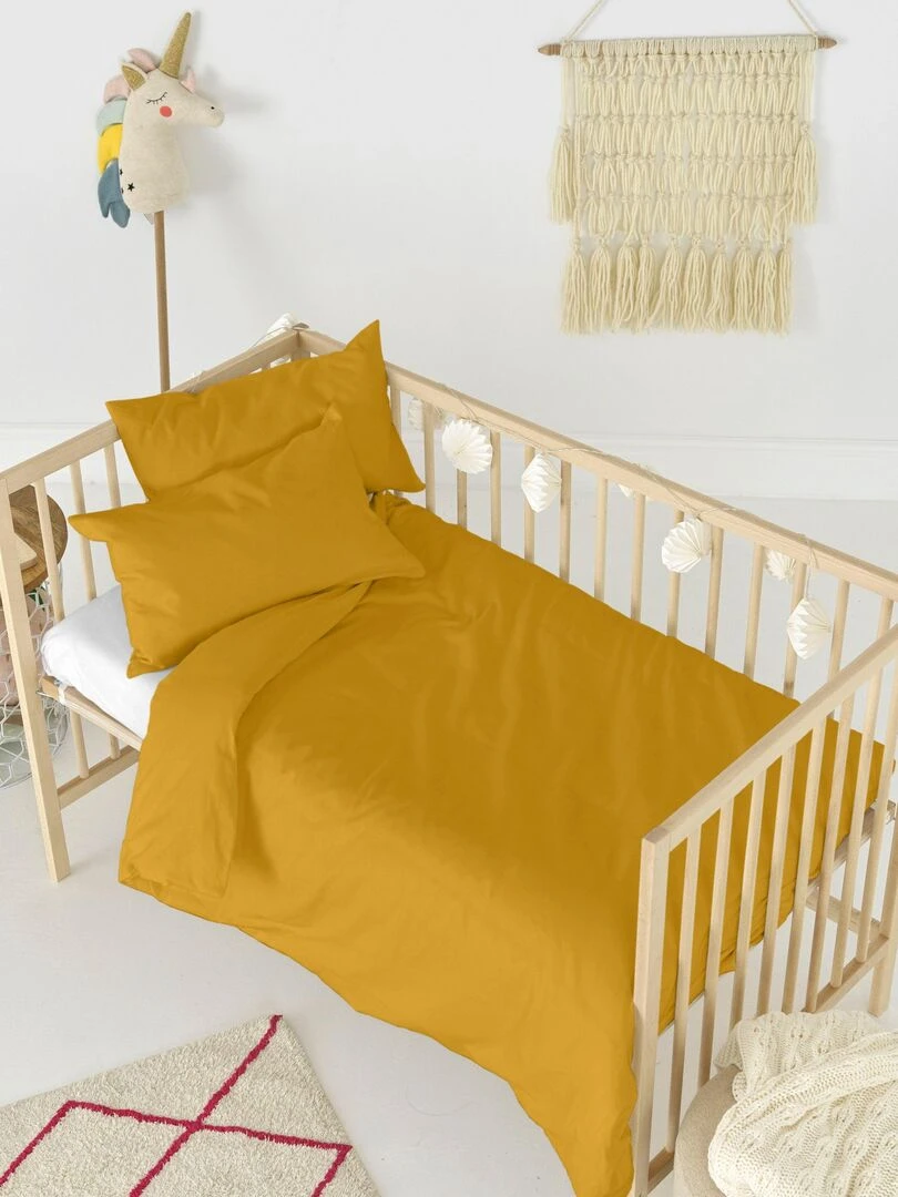 Parure housse de couette 2 pièces Basic Berceau "Happyfriday" Moutarde