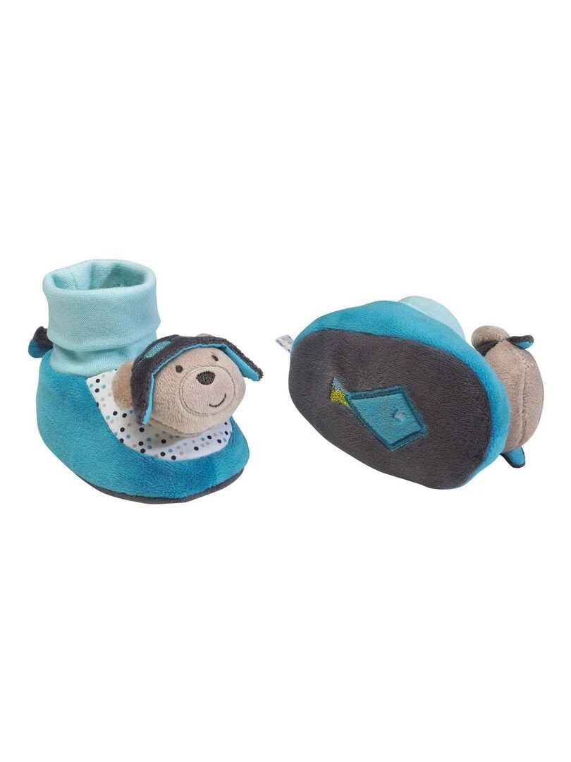 Chaussons bébé en velours SAUTHON Bleu