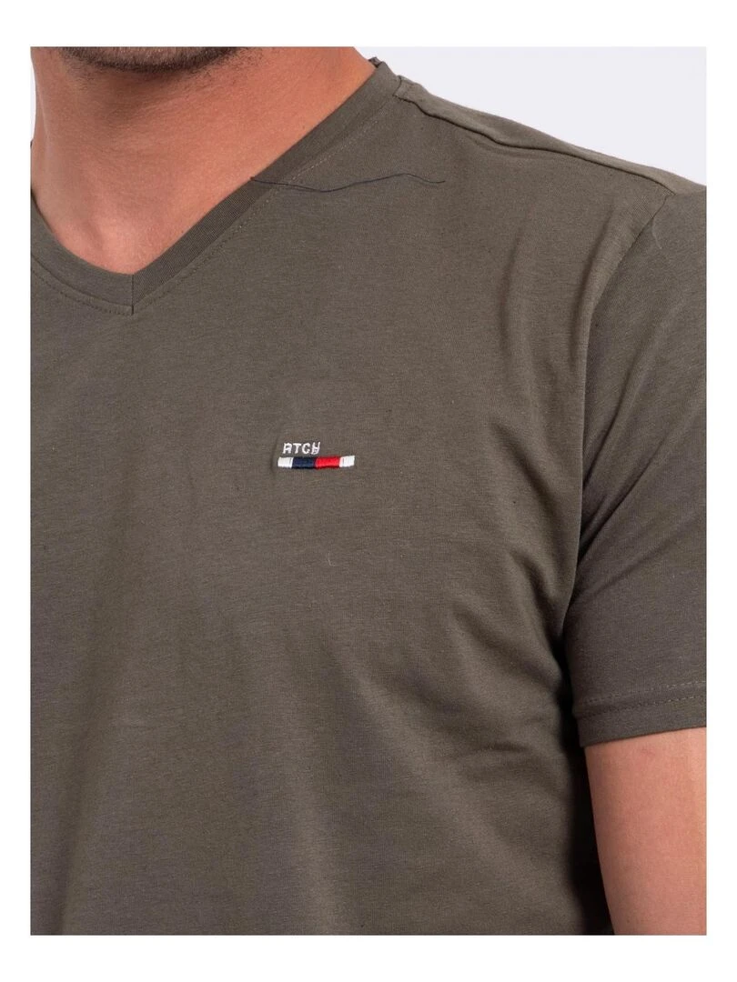 T shirt col V pur coton NERIJ   Kaki