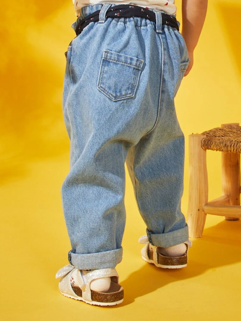 Jean paper bag ceinture en tissu   Bleu